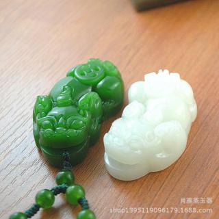 新疆a货和田玉白玉玉貔貅吊坠 菠菜绿碧玉白玉挂件貔貅玉坠批发